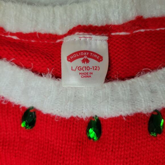 Holiday time 3D Embellished Christmas Sweater Skating Reindeer Girls L (10-12) - Picture 3 of 6